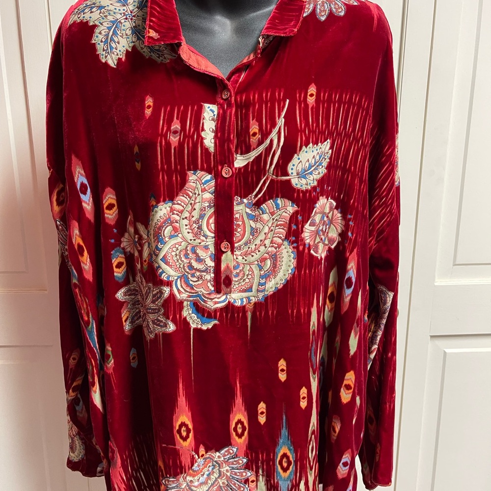 Floral Red Velvet Women's Top